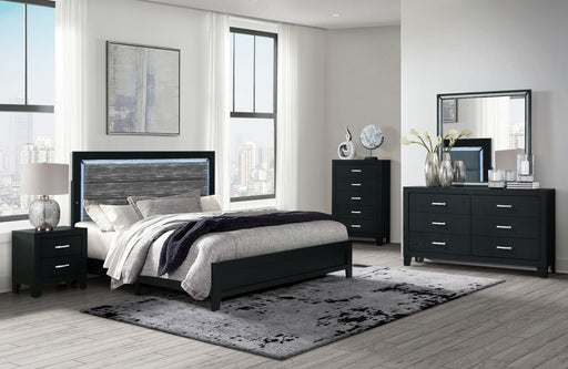 REID BLACK KING BED GROUP WITH LED - De Avenue Furniture
