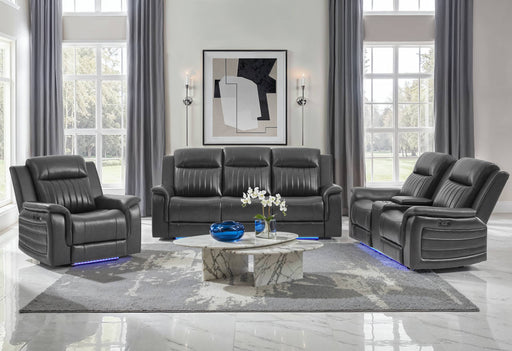 U8879 CHARCOAL PWR REC SOFA/PWR CON REC LOVESEAT/PWR REC W/LED & GL SS - De Avenue Furniture
