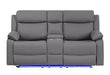 U6026 GREY PU 46A CONSOLE RECLINING LOVESEAT WITH LED AND SPEAKER - De Avenue Furniture