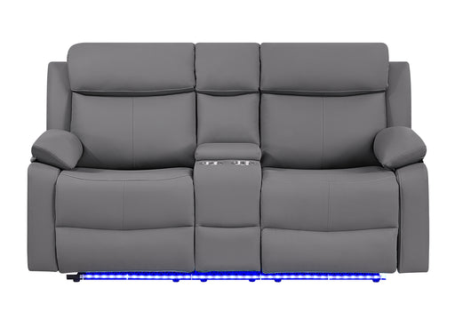 U6026 GREY PU 46A CONSOLE RECLINING LOVESEAT WITH LED AND SPEAKER - De Avenue Furniture
