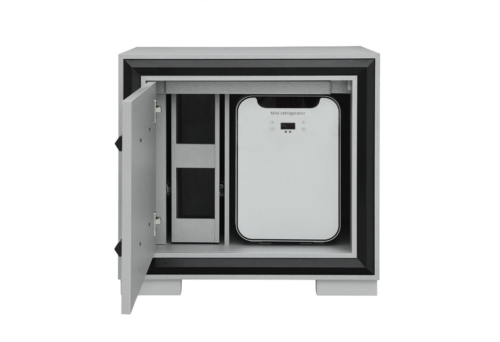 AMELIA GREY/BLACK NIGHTSTAND WITH COOLER AND SPEAKER - De Avenue Furniture