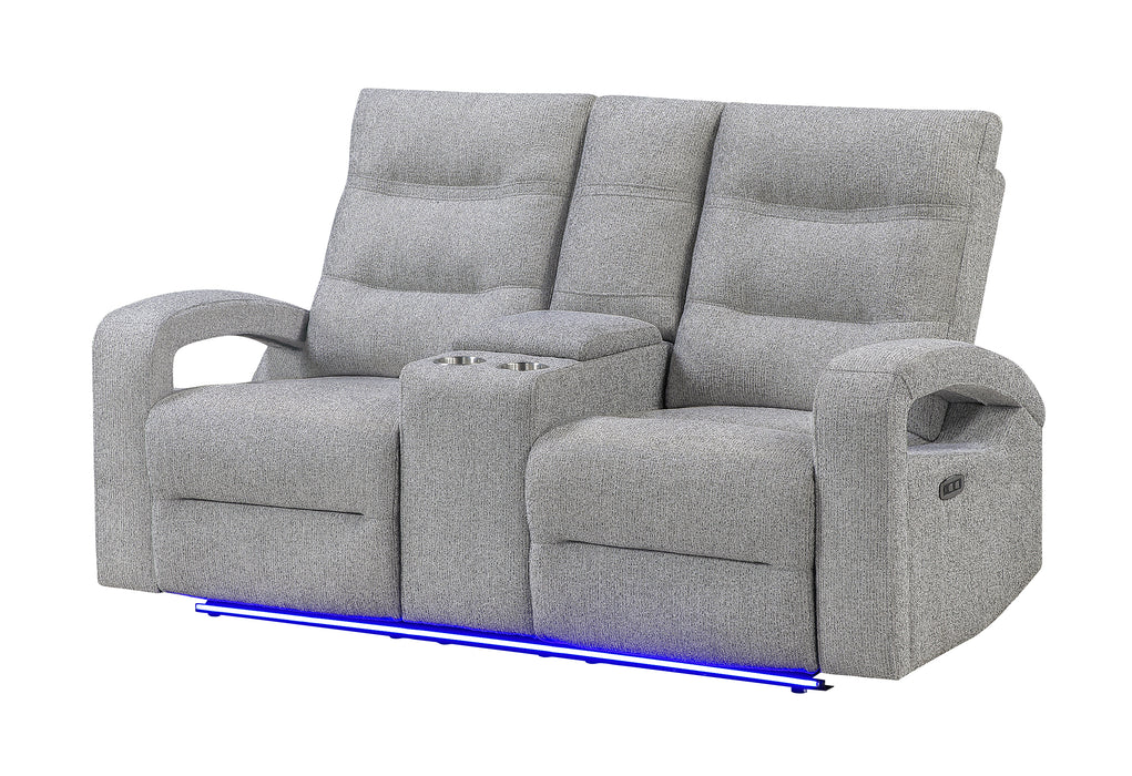 U6611 GREY 15 POWER CONSOLE RECLINING LOVESEAT WITH LED - De Avenue Furniture