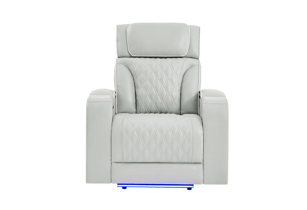 U8611 BLANCHE SILVER POWER RECLINER WITH POWER HEADREST AND LED - De Avenue Furniture