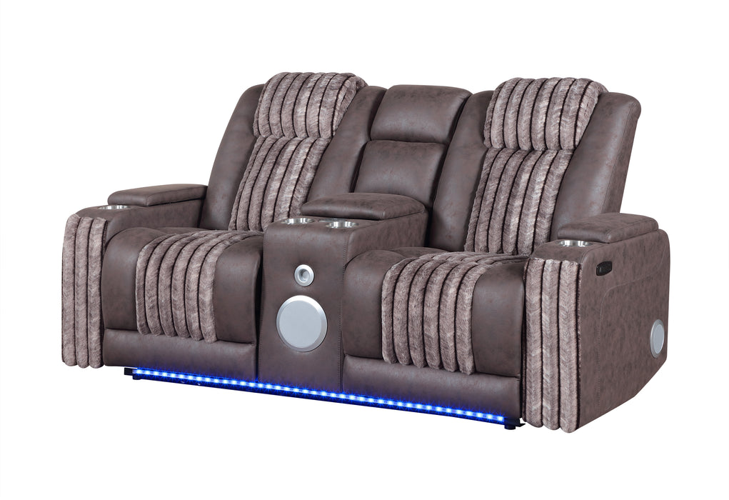 U8000 BROWN PWR CONSOLE REC LOVESEAT W/PHR, LED AND SPEAKER - De Avenue Furniture