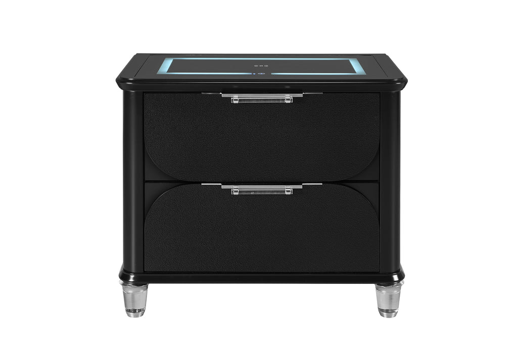 LANDO BLACK NIGHTSTAND WITH SPEAKER AND WIRELESS CHARGING PLATFORM - De Avenue Furniture
