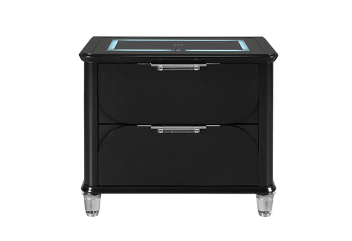 LANDO BLACK NIGHTSTAND WITH SPEAKER AND WIRELESS CHARGING PLATFORM - De Avenue Furniture