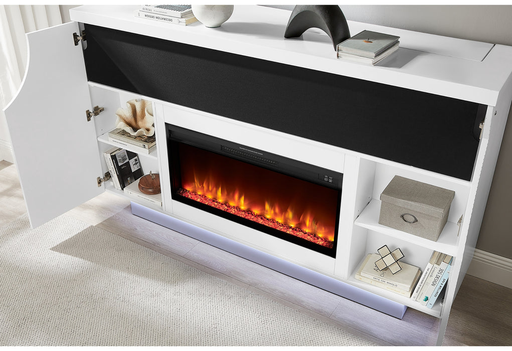 AVEENA WHITE 76" ENT UNIT WITH TV, LED, SPEAKERS, CRYSTAL AND POP-UP - De Avenue Furniture