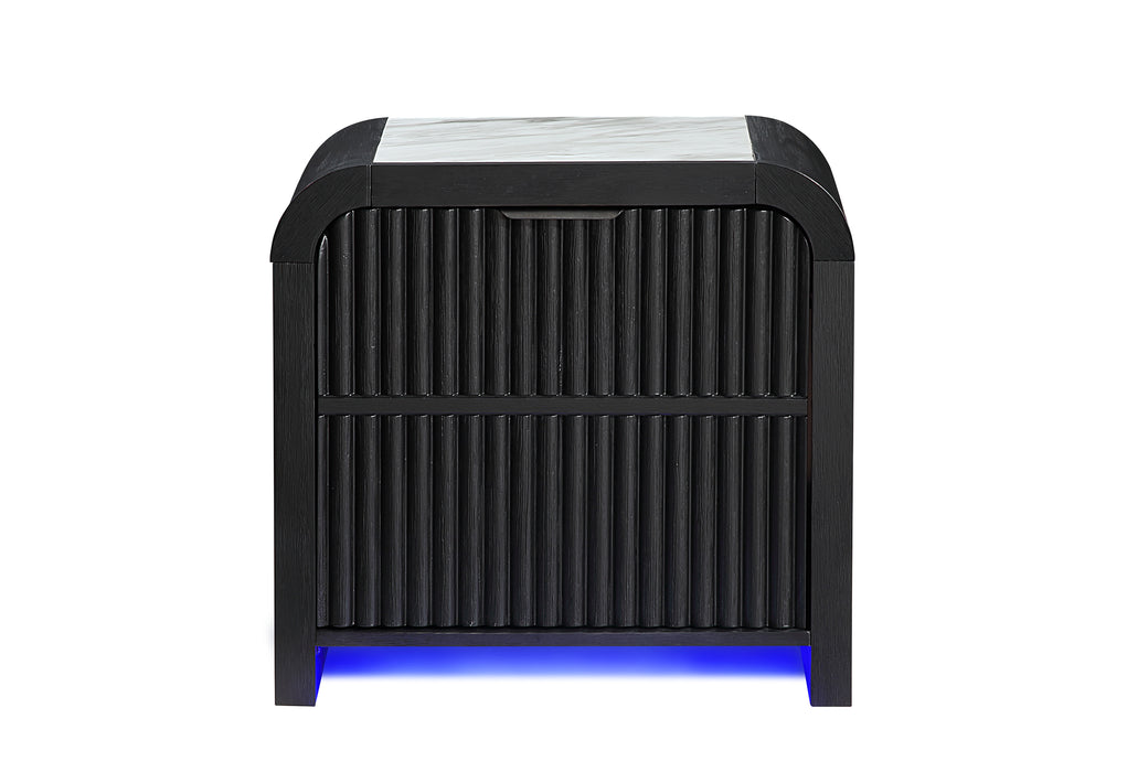 BECKETT WHITE/BLACK NIGHTSTAND WITH LED, COOLER AND SPEAKER - De Avenue Furniture