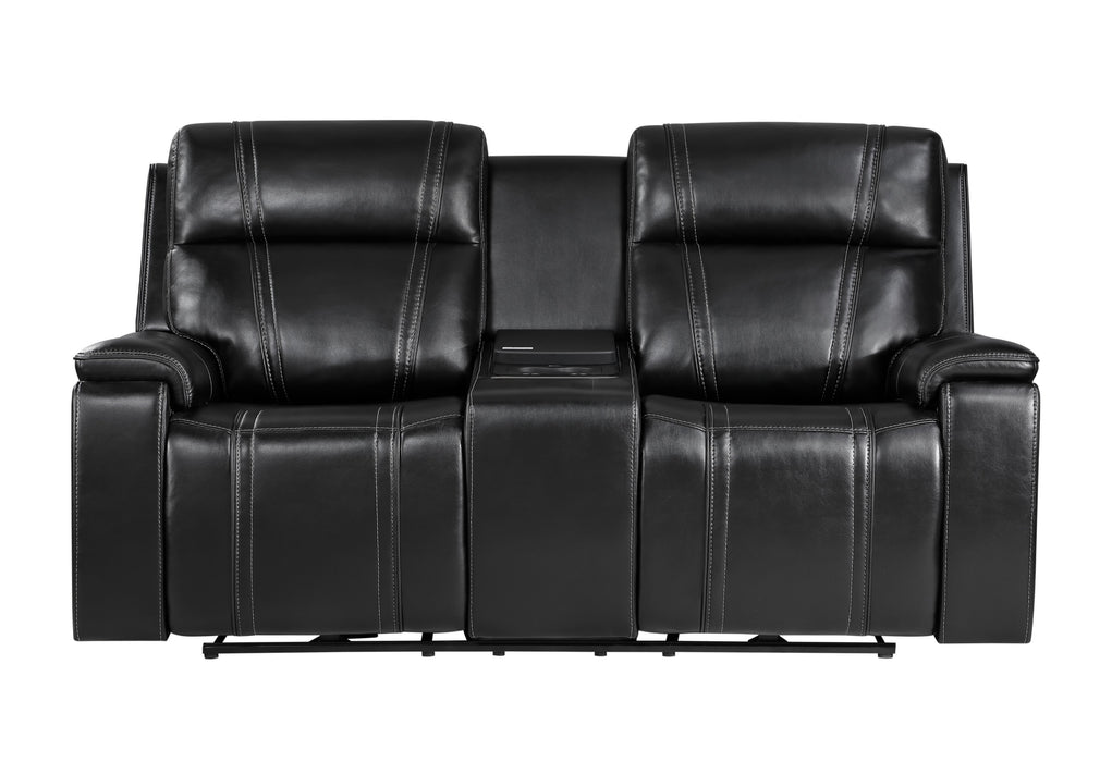 U8880 BLACK LEATHER POWER CONSOLE RECLINING LOVESEAT WITH COOLER - De Avenue Furniture