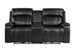 U8880 BLACK LEATHER POWER CONSOLE RECLINING LOVESEAT WITH COOLER - De Avenue Furniture