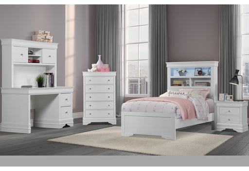 POMPEI METALLIC WHITE BOOKCASE TWIN BED, DRESSER, MIRROR & NS - De Avenue Furniture