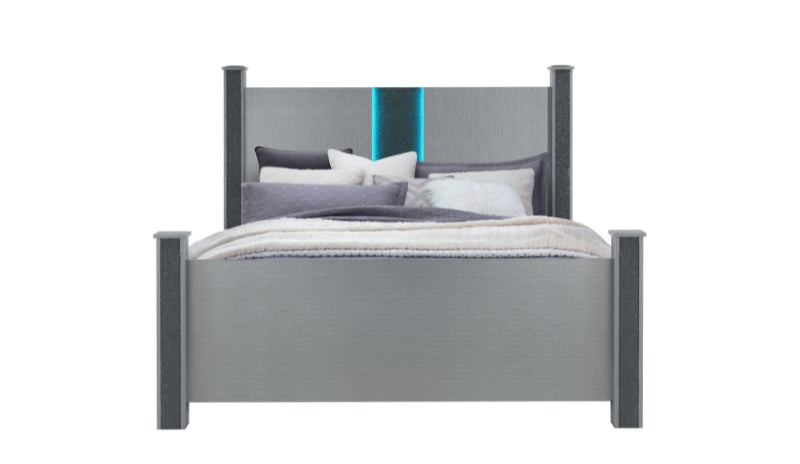 LOGAN SILVER FULL BED, DRESSER, MIRROR AND NIGHTSTAND - De Avenue Furniture