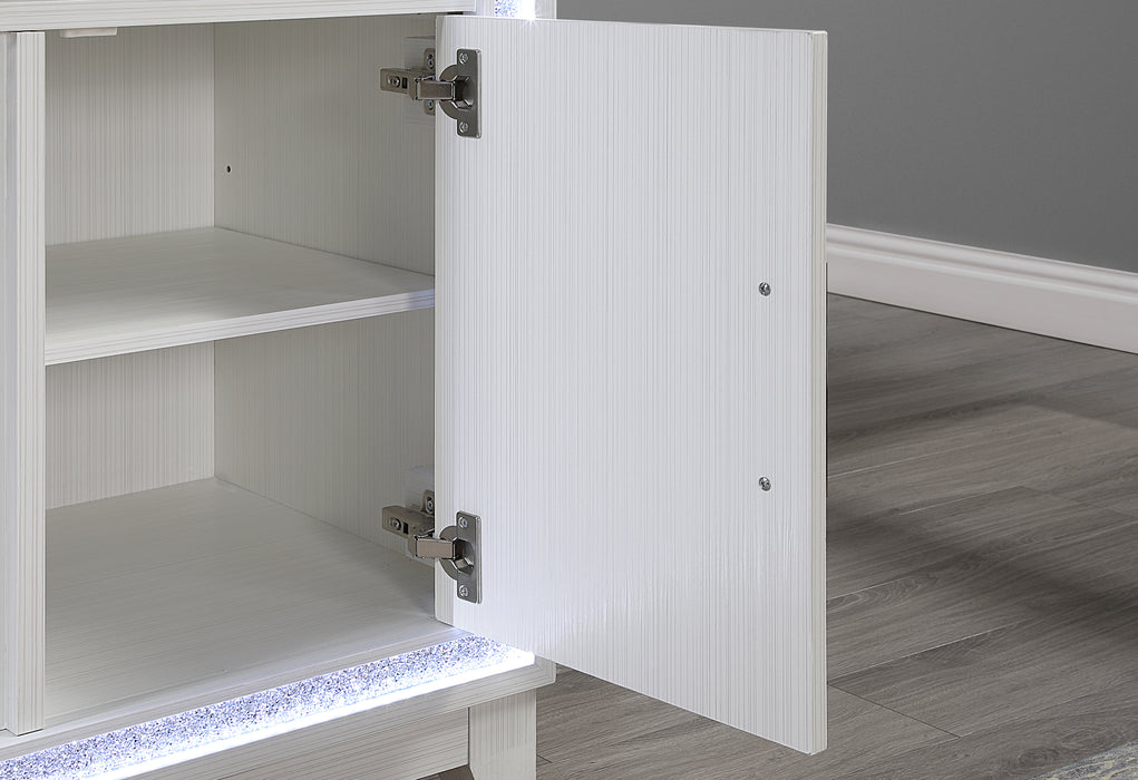 LILY WHITE ENTERTAINMENT UNIT 72 W/ LED, SPEAKERS, CRYSTAL INSERTS - De Avenue Furniture
