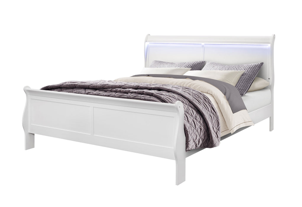 CHARLIE WHITE KING BED WITH LED, DRESSER, MIRROR AND NIGHTSTAND - De Avenue Furniture