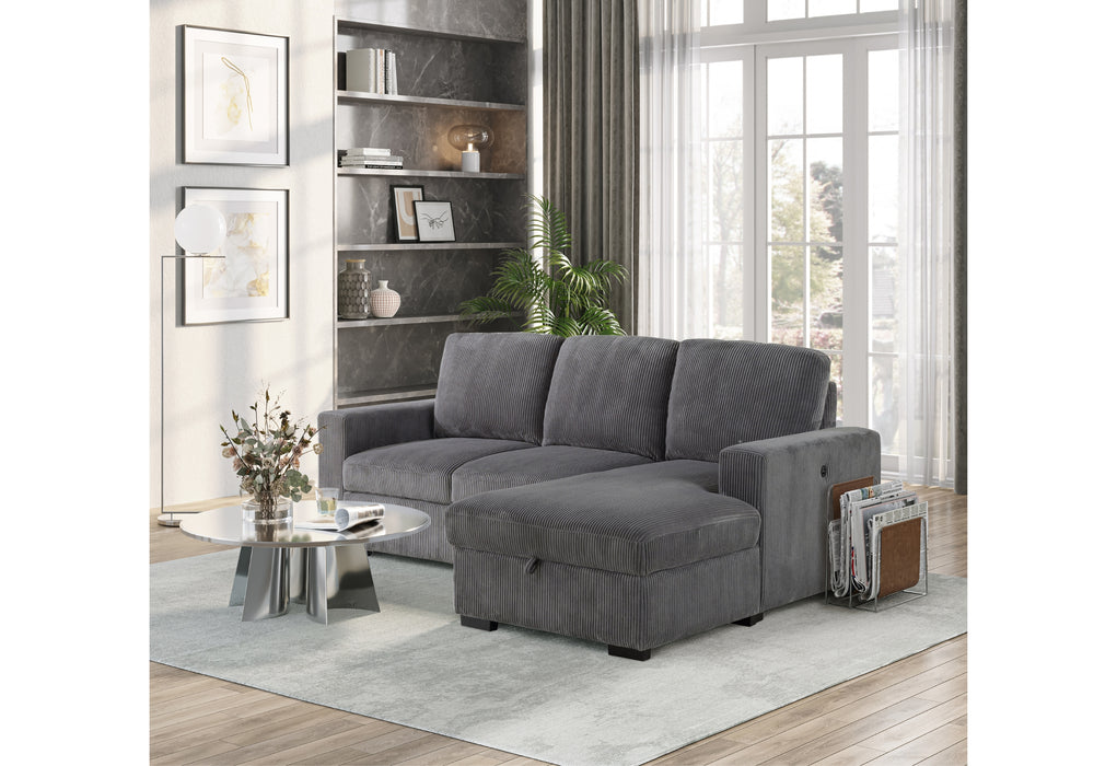 U2660 GREY L SOFA BED SECTIONAL WITH PULLOUT - De Avenue Furniture