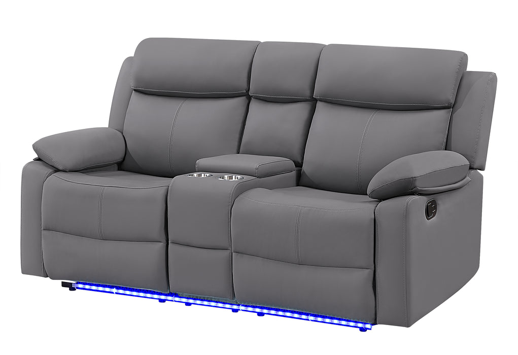 U6026 GREY PU 46A CONSOLE RECLINING LOVESEAT WITH LED AND SPEAKER - De Avenue Furniture