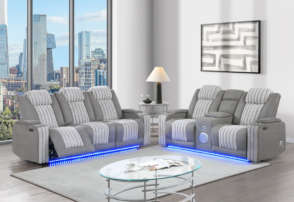 U8000 GREY PWR REC SOFA/PWR CONSOLE REC LOVESEAT W/PHR - De Avenue Furniture
