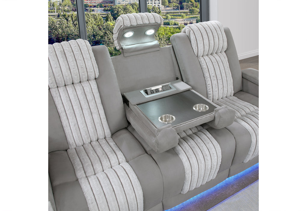 U8000 GREY PWR REC SOFA/PWR CONSOLE REC LOVESEAT W/PHR - De Avenue Furniture