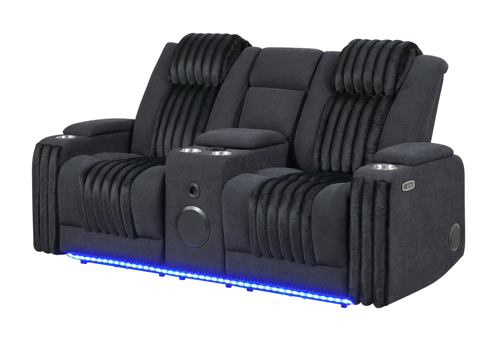 U8000 BLACK PWR CONSOLE REC LOVESEAT W/PHR, LED AND SPEAKER - De Avenue Furniture