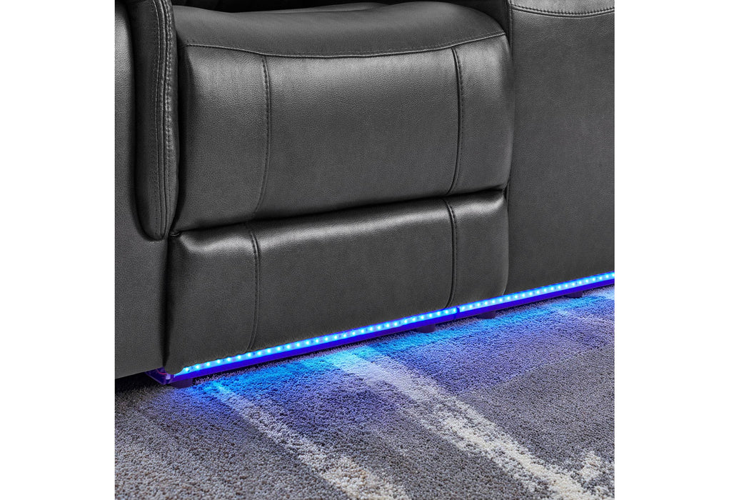 U8879 CHARCOAL PWR REC SOFA/PWR CON REC LOVESEAT W/LED & GL SS - De Avenue Furniture