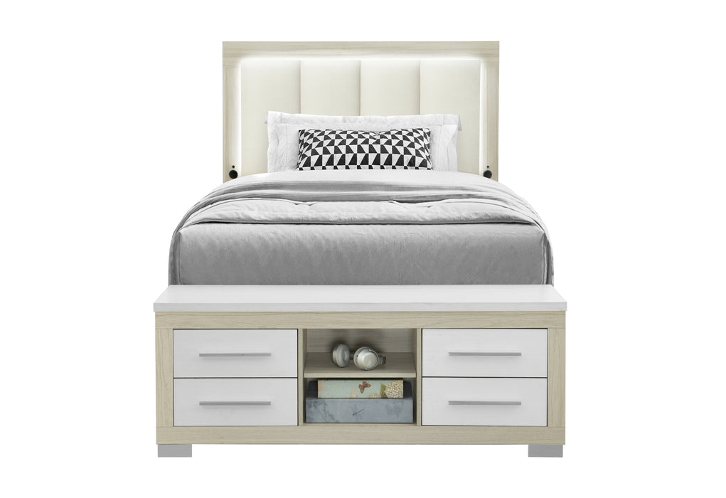 EMMA NATURAL/WHITE FULL BED WITH LED AND USB - De Avenue Furniture