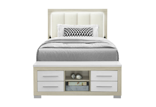 EMMA NATURAL/WHITE FULL BED WITH LED AND USB - De Avenue Furniture