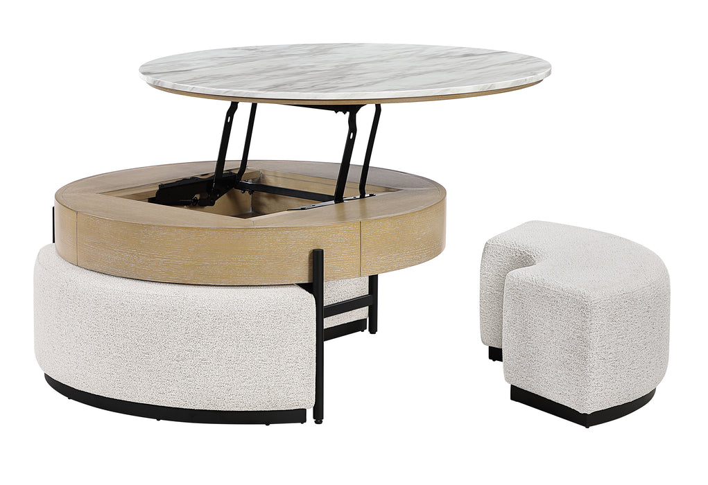 T42 NATURAL COFFEE TABLE WITH 3 STOOLS - De Avenue Furniture