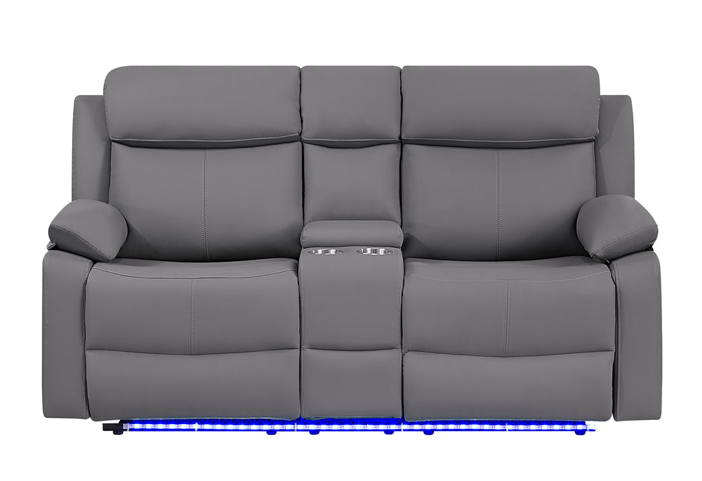 U6026 GREY PU 46A CONSOLE RECLINING LOVESEAT WITH LED - De Avenue Furniture