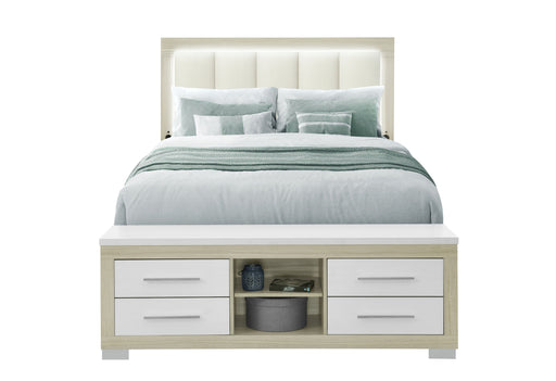 EMMA NATURAL/WHITE QUEEN BED WITH LED AND USB - De Avenue Furniture