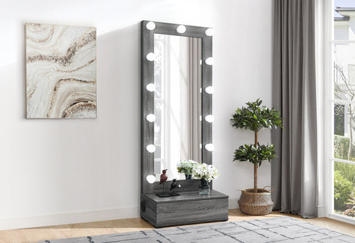 LEXI GREY TALL MIRROR WITH DRAWER AND SPEAKERS - De Avenue Furniture