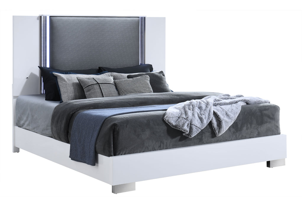 YLIME SMOOTH WHITE KING BED WITH LED FULLY SLATTED - De Avenue Furniture