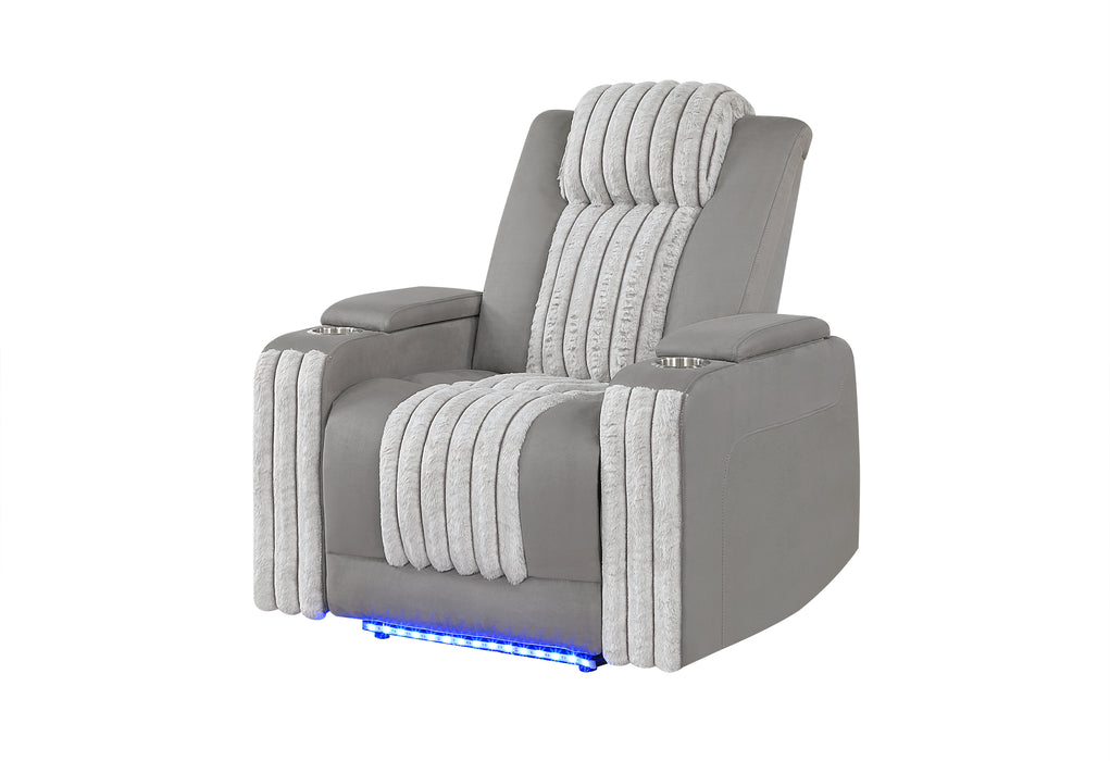 U8000 GREY POWER RECLINER W/ POWER HEADREST & LED LIGHT - De Avenue Furniture