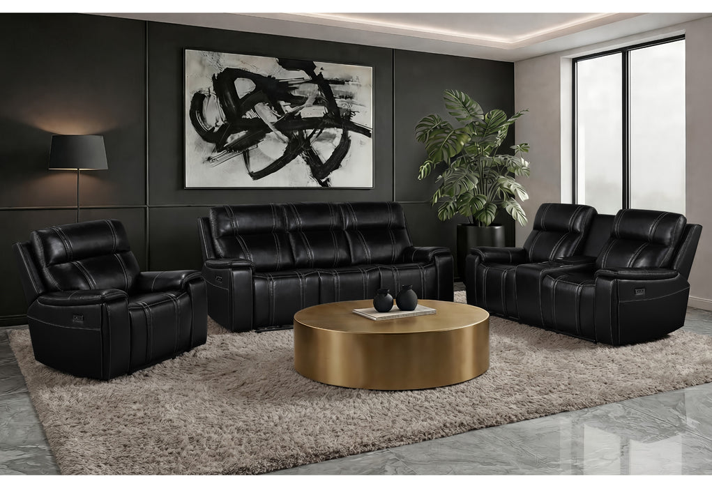 U8880 BLACK LEATHER POWER RECLINING SOFA/POWER CONSOLE RECLINING SOFA - De Avenue Furniture