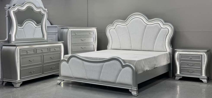 ARIA SILVER QUEEN BED WITH LED - De Avenue Furniture