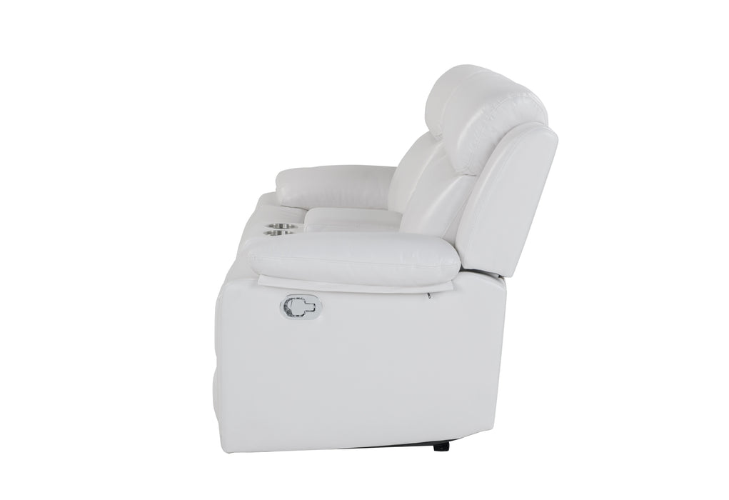 U6026 BLANCHE WHITE CONSOLE RECLINING LOVESEAT WITH LED AND SPEAKER - De Avenue Furniture