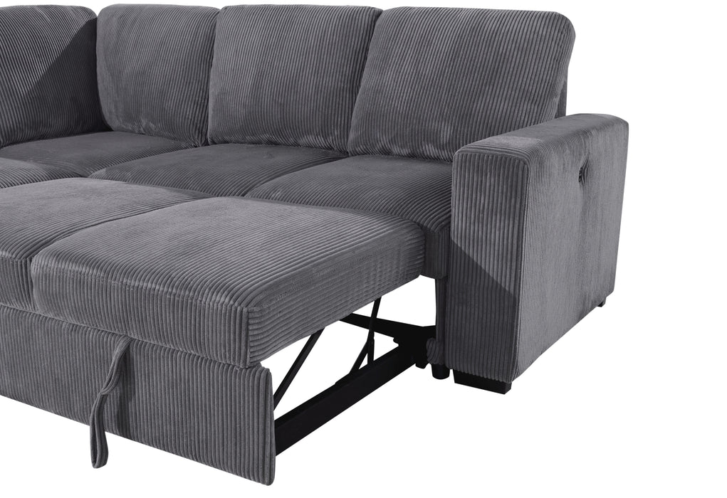 U2660 GREY SECTIONAL W/PULL OUT SOFA BED - De Avenue Furniture