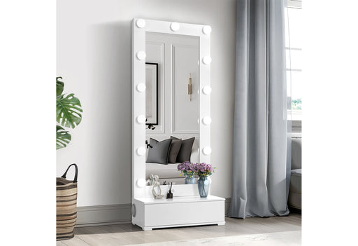 ELLA WHITE NARROW TALL MIRROR WITH LED AND SPEAKER - De Avenue Furniture