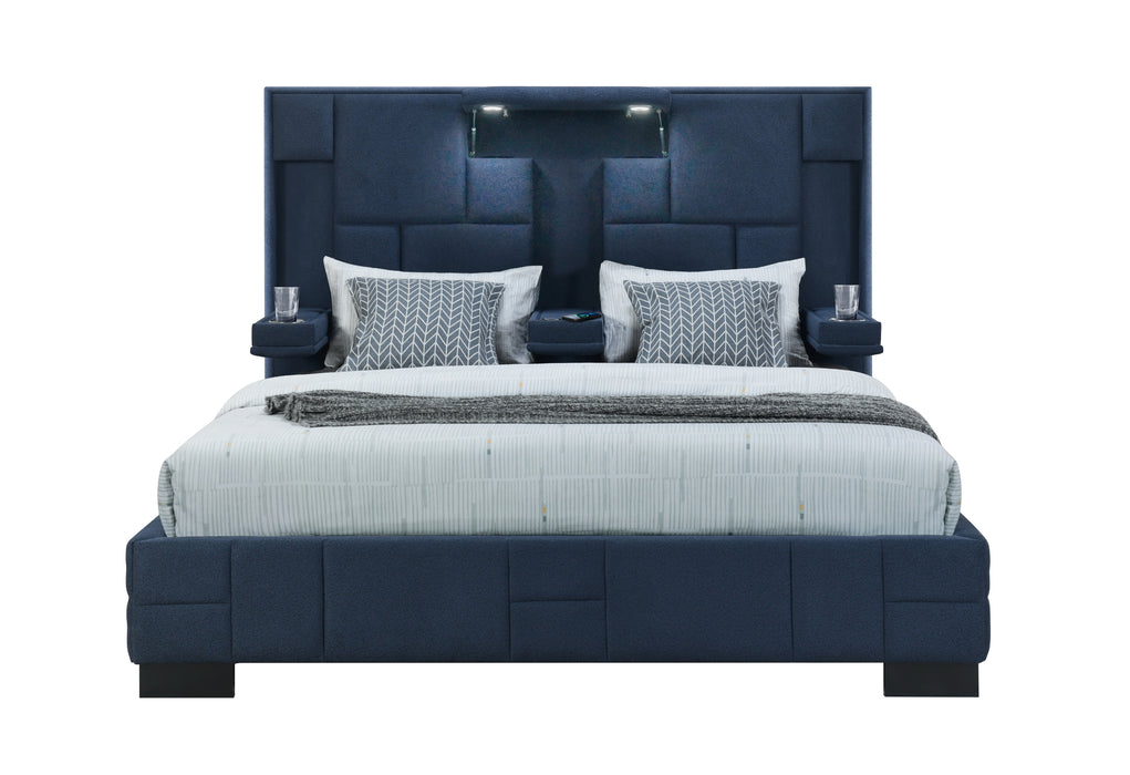 OSCAR NAVY BLUE KING BED NO WOOD TRIM - De Avenue Furniture