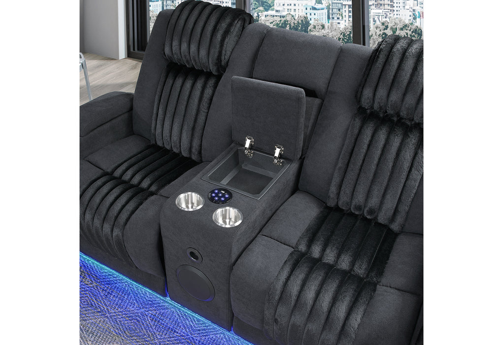 U8000 BLACK PWR REC SOFA/PWR CONSOLE REC LOVESEAT W/PHR - De Avenue Furniture