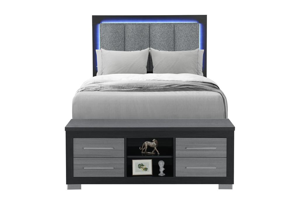 EMMA BLACK/GREY FULL BED WITH LED AND USB - De Avenue Furniture