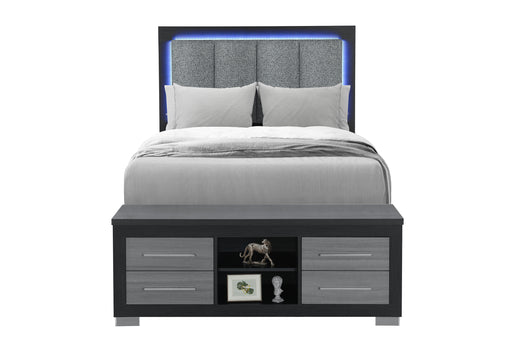 EMMA BLACK/GREY FULL BED WITH LED AND USB - De Avenue Furniture