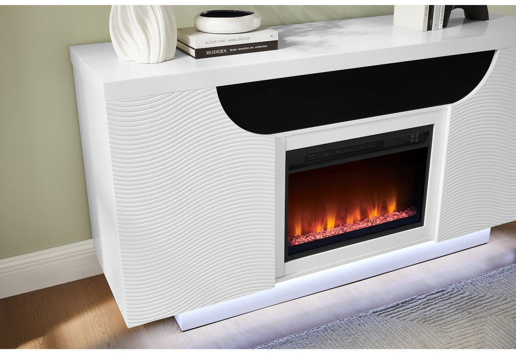 AILEEN WHITE 66" ENT UNIT W/LED, SPEAKERS, CRYSTAL AND POP-UP DOORS - De Avenue Furniture