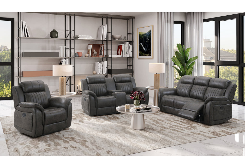 U8517 GREY RECLINING SOFA/CONSOLE RECLINING LOVESEAT/GLIDER RECLINER - De Avenue Furniture