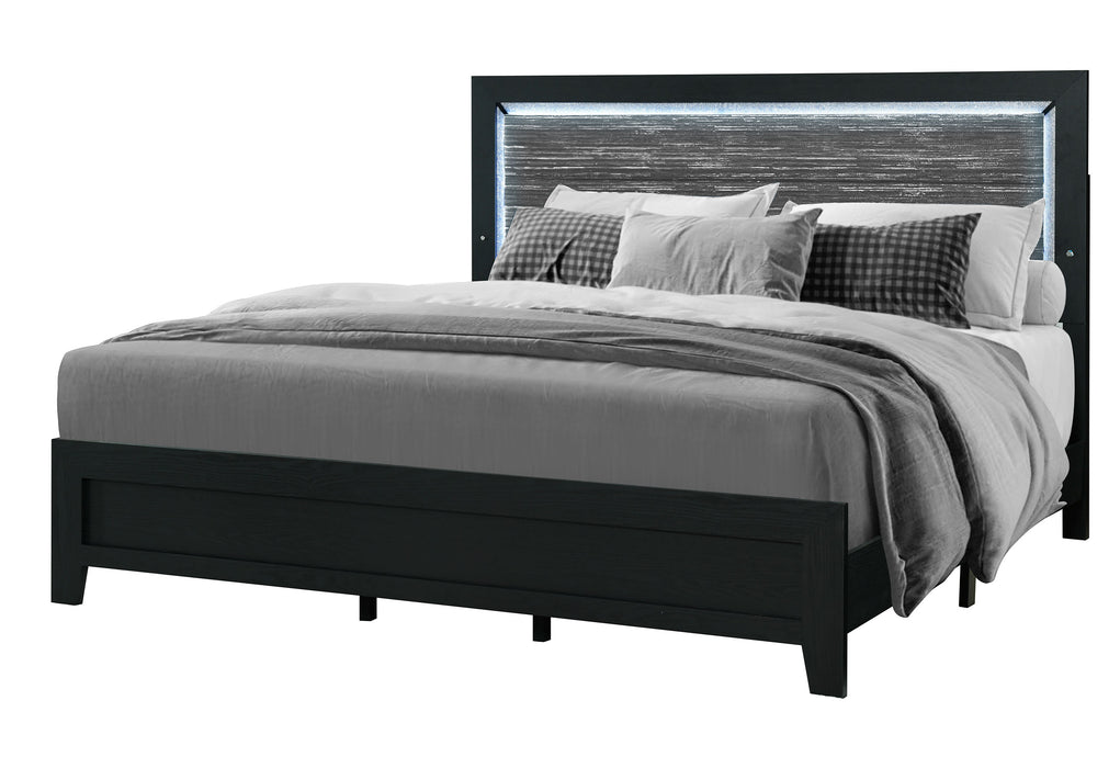REID BLACK KING BED GROUP WITH LED - De Avenue Furniture