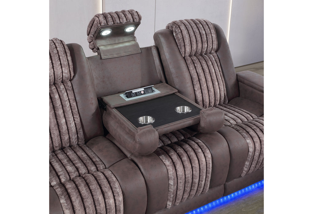 U8000 BROWN PWR REC SOFA/PWR CONSOLE REC LOVESEAT W/PHR - De Avenue Furniture