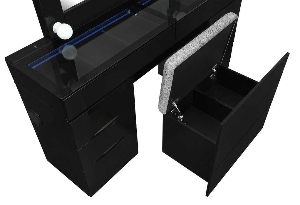ELLA BLACK VANITY SET WITH STORAGE STOOL - De Avenue Furniture