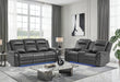 U8879 CHARCOAL PWR REC SOFA/PWR CON REC LOVESEAT W/LED & GL SS - De Avenue Furniture