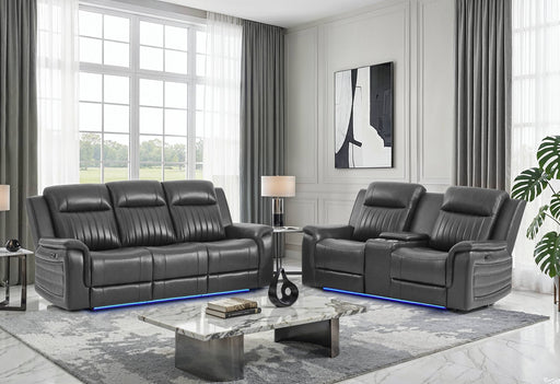 U8879 CHARCOAL PWR REC SOFA/PWR CON REC LOVESEAT W/LED & GL SS - De Avenue Furniture