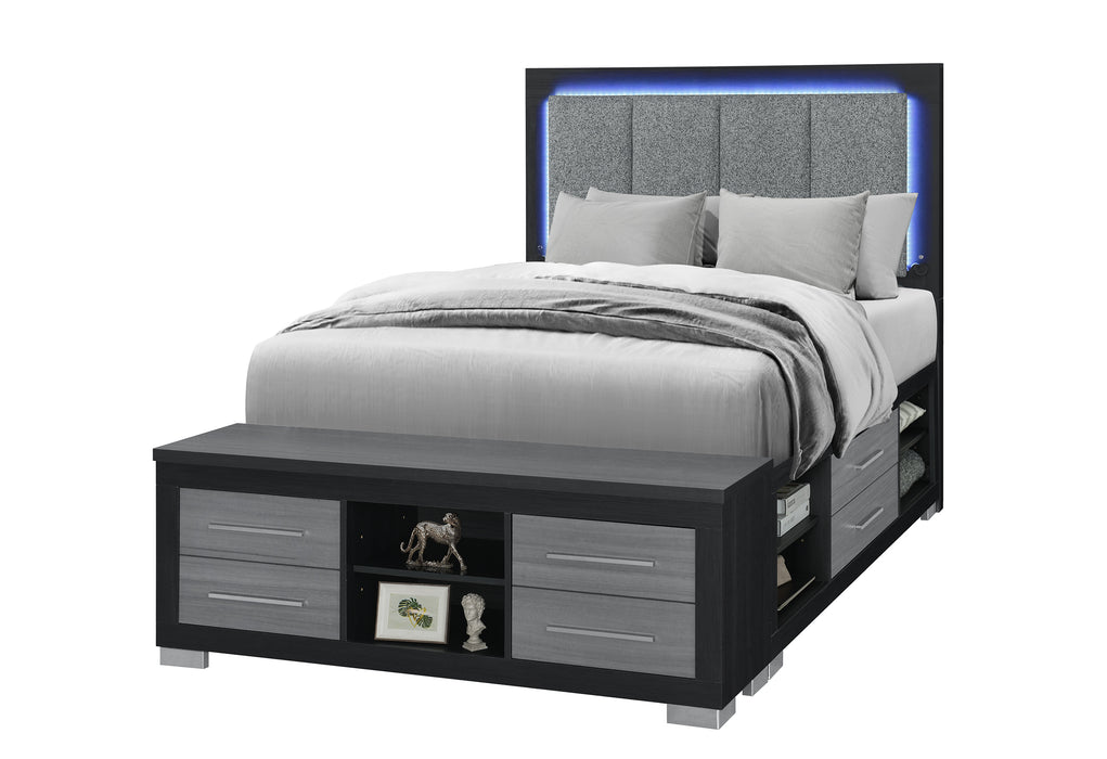 EMMA BLACK/GREY FULL BED WITH LED AND USB - De Avenue Furniture