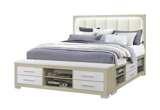 EMMA NATURAL/WHITE KING BED WITH LED AND USB - De Avenue Furniture